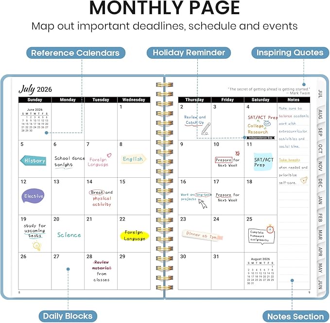 Planner 2026-2027 for Women & Men, Set of 3, Academic Monthly and Weekly Calendar Planner, Jul 2026 - Jun 2027, A5 (6.3" x 8.5"), Teacher Student Planning Book with Tabs, Ideal for Office School Supplies - 3 Baby Blue