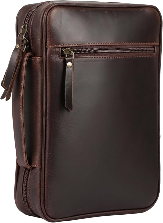 Handmade Genuine Leather Bible Cover with Zipper | Large 11 Inch Rustic Bible Case for Men & Women | Travel Bible Bag with Handle, Pen Holder & Pockets | Christian Gift by KomalC