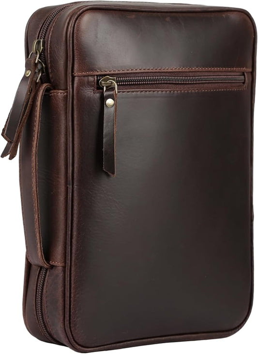 Handmade Genuine Leather Bible Cover with Zipper | Large 11 Inch Rustic Bible Case for Men & Women | Travel Bible Bag with Handle, Pen Holder & Pockets | Christian Gift by KomalC