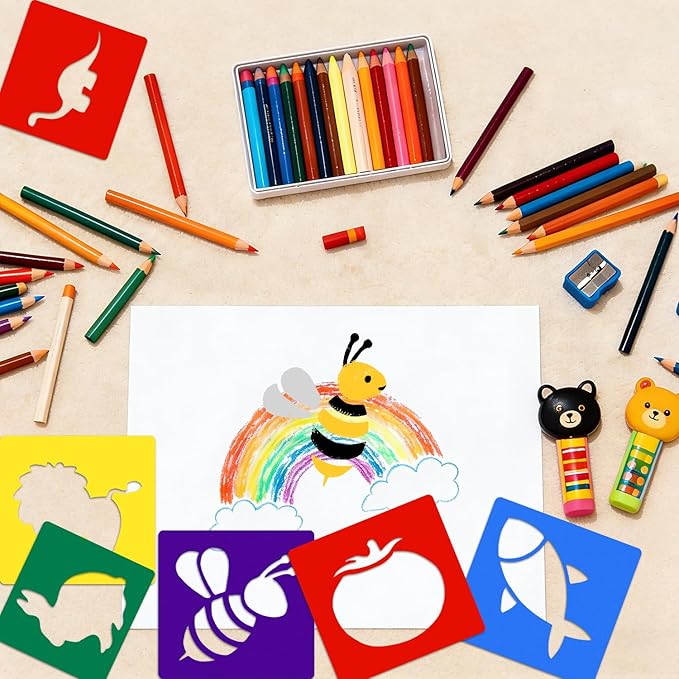 24 PCS Animal Stencils, 8 Inch Drawing Stencils Chalk Template Large Washable Reusable Jungle Animals Themed Primary Shape Template for Learning Painting DIY Craft