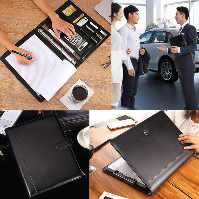 Professional Portfolio Leather Business Padfolio Notebook with Letter Size Clipboard, A4 Portfolio Binder & Organizer Folder (Excluding calculators)
