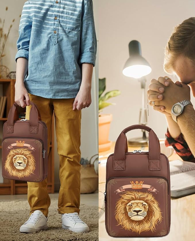 Bible Cover for Boys, Kids Bible Case Carrying Book Case Church Bag Bible Protective with Zippered Pocket, Lion