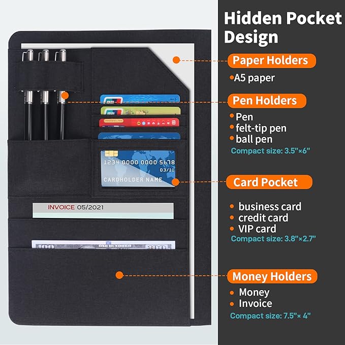 Trifold Planner Cover for Rocketbook Smart Notebook | Fits Letter Size/A4/8.5x11 Inch | Waterproof Portfolio Organizer with File Storage & Accessory Protection (Black)
