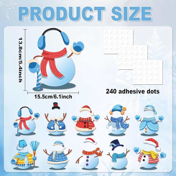 60pcs Winter Theme DIY Cutouts Snowman Bulletin Board Decoration Set Christmas Snowman with Hat Paper Cut-Outs Decor for Winter Holiday DIY Photo Craft Xmas Party School Classroom Wall Door Supplies