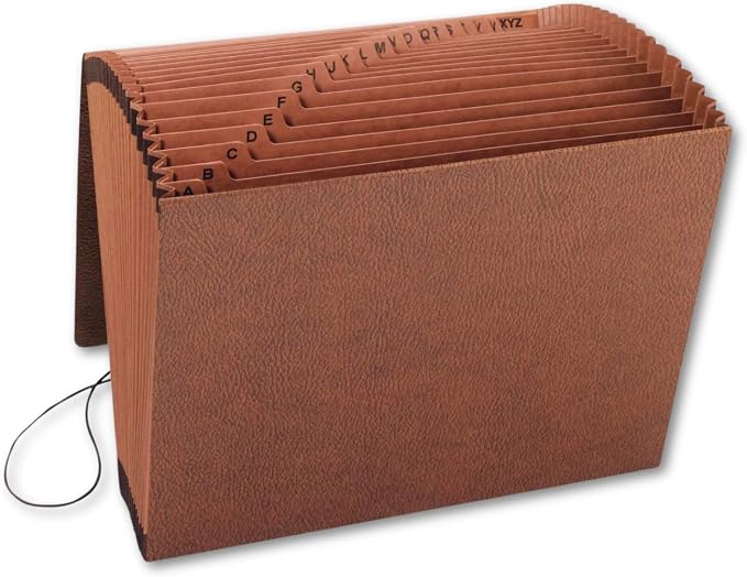1InTheOffice Accordion File Organizer, Expandable File Folder Organizer, 21 Pockets, A-Z, Elastic Cord, 1/21-Cut Tabs, Letter Size, Red Rope