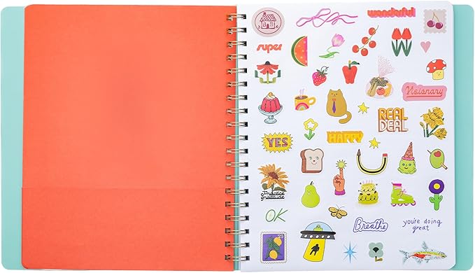 ban.do Undated Weekly Planner, Concealed Spiral Notebook with Stickers, To-Do Lists, Guided Wellness Journal, Daily Organizer for School or Office (Cherries and Strawberries Teal)
