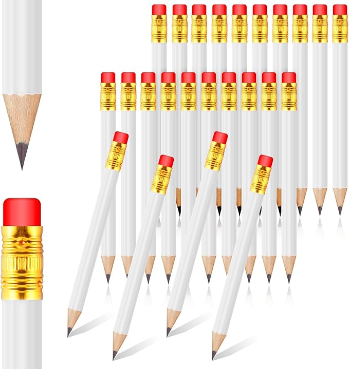 24 Pcs Mini Half Pencils White Golf Pencils with Erasers Bulk 4 Inch Short Pre Sharpened Pencil Small Pencil for Games Baby Shower Bridal Shower Wedding Presents Classroom Back to School Office Pocket