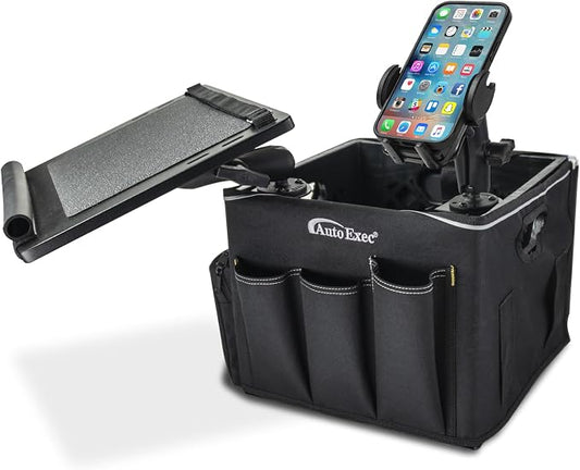 AutoExec Milk Crate Vehicle and Mobile Office Work Station with Apron Organizer, Laptop Tray and Phone Mount
