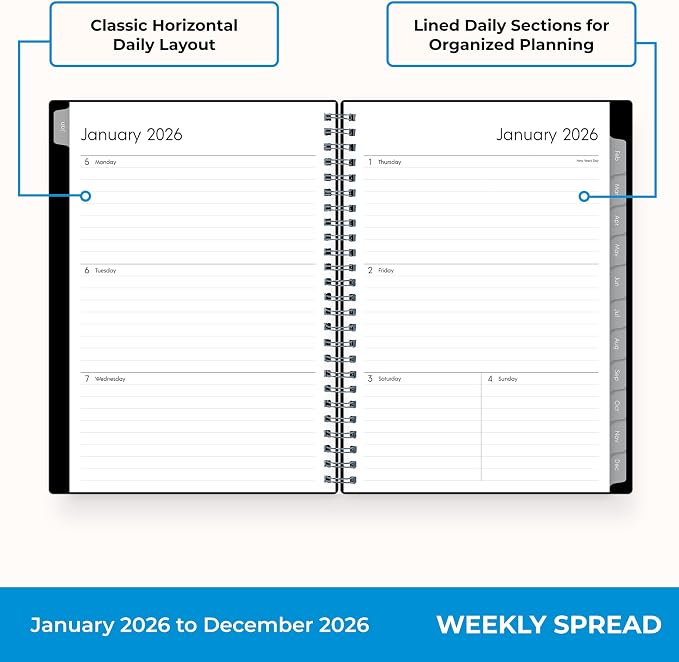 Blue Sky 2026 Weekly and Monthly Planner Calendar Notes, Includes January 2026 - December 2026, 5.875" x 8.625", Flexible Cover, Wirebound, 30 Extra Notes Sheets, Laminated Tabs, Enterprise