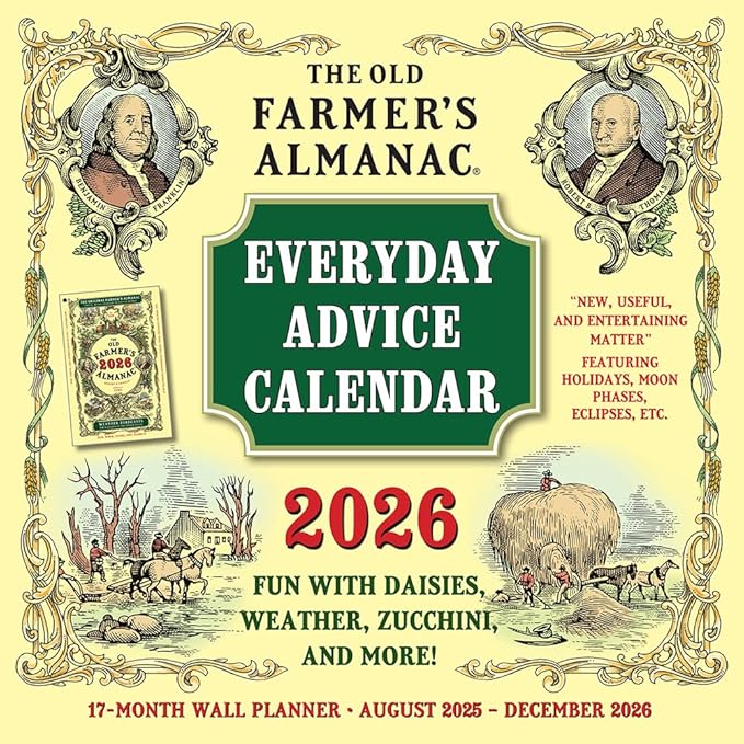 The Old Farmer’s Almanac 2026 Wall Planner: Everyday Advice, Fun Facts & Quotes, 12-Month Family Calendar Book with Large Grids & Seasonal Almanac Themes