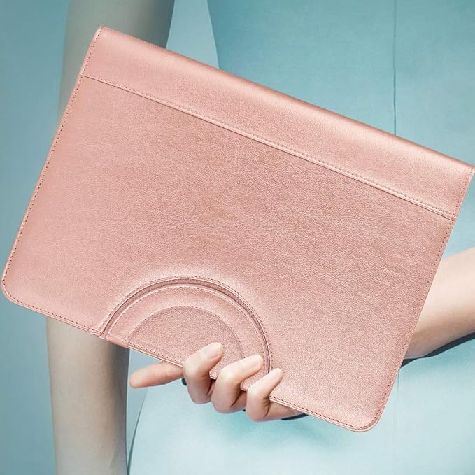 Darolin Zippered Leather Padfolio Portfolio with [Hidden Handle] and [Clipboard], Business Conference Portfolio Organizer Notepad Folder, Padfolio for Women/Men (Rosegold)