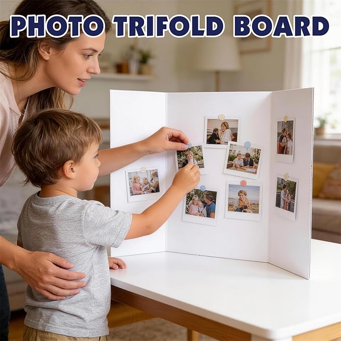30 Pack Trifold Poster Board, 16in x 24in Corrugated Project Board, White Presentation Board, Trifold Display Board for School Project, Business Presentation, Science Fairs, Event Display