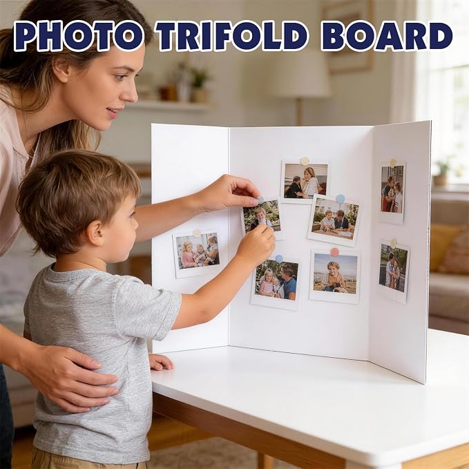 40 Pack Trifold Poster Board, 16in x 24in Corrugated Project Board, White Presentation Board, Trifold Display Board for School Project, Business Presentation, Science Fairs, Event Display
