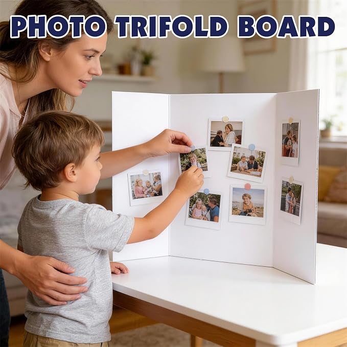 3 Pack Trifold Poster Board, 16in x 24in Corrugated Project Board, White Presentation Board, Trifold Display Board for School Project, Business Presentation, Science Fairs, Event Display