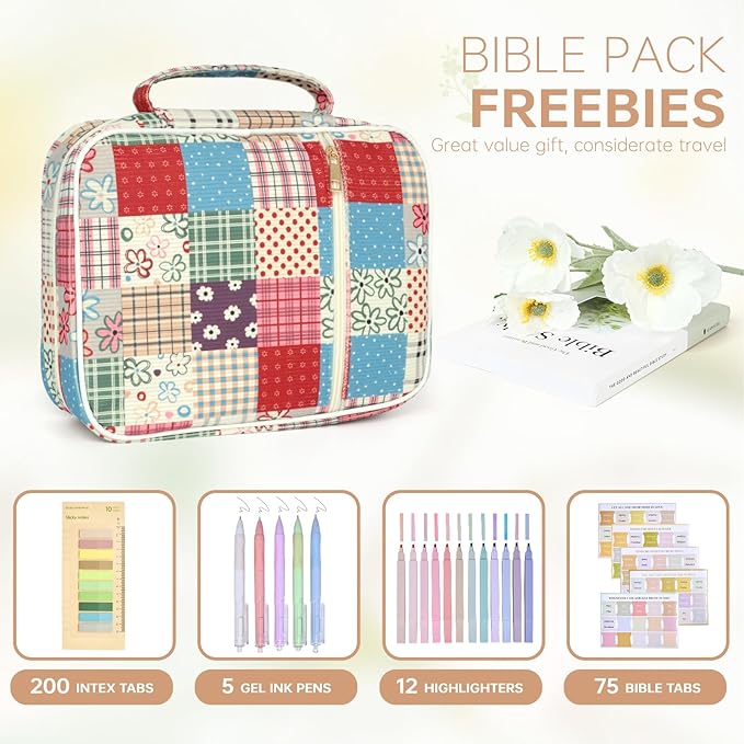 Bible Cover Case for Women Corduroy Bible Case for Girls Large Bible Cover with Handle Bible Study Supplies Accessories Christian Gifts for Women (Cute Plaid, Medium)