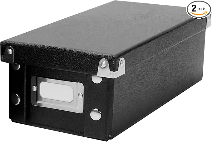 Snap-N-Store Index Card Holder Storage Box - Collapsible Organizer Box fits 1100 Flash Cards - Business, Recipe, or Note Card - 4 x 6, 2 Pack, Black