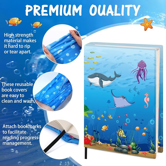Gilprop 6 Pack Jumbo Stretchable Book Covers, Colorful Covers for Textbook Protection and Care, Washable Reusable Protective for Paperbacks Hardcover Books(Ocean,Blue,6-9inch)