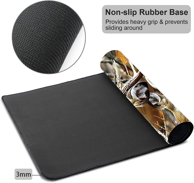 Mouse Pad Gaming Mousepad 31.5x11.8 Inch XXL Large + Coasters,Desk Mat with Stitched Edges, Non-Slip Rubber Base, Thick Mouse Pad for Computer, Laptop, Office & Home - Jungle Deer