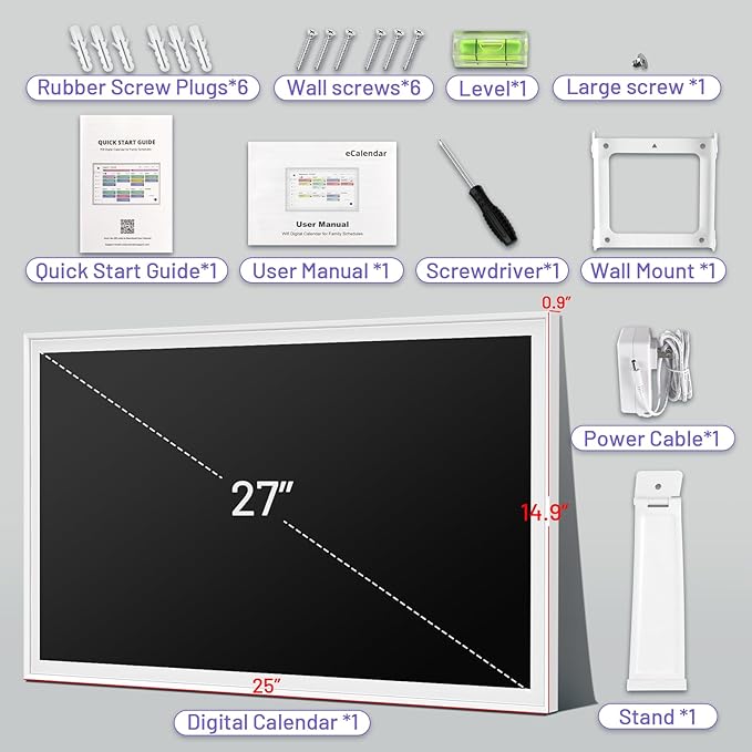 27 inch Smart Calendar Max, Digital Calendar & Chore Chart, Family Organizer with Interactive Touchscreen Display – Wall Mountable in Portrait or Landscape, Gifts for Women Men