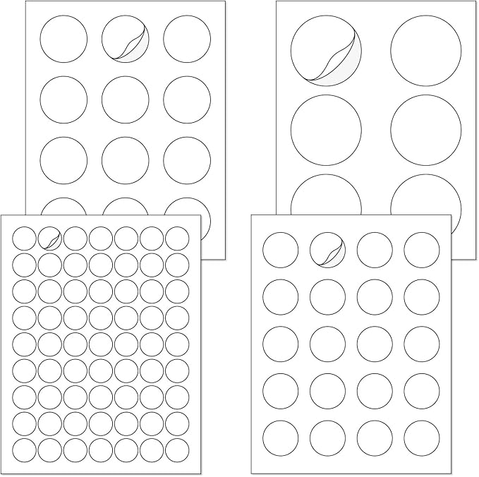 L LIKED Printable Round Labels，505 Matte White Circle Stickers with 4 Assorted Sizes（Diameter 1"，1.5"，2"，3"）, for Laser/Inkjet Printer
