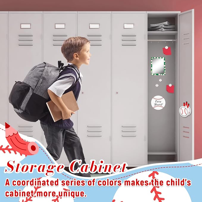 Demonwer 12 Pcs Locker Accessories Kit Baseball Themed Magnetic Whiteboard Mirror Pen Holder for Back to School Essentials Locker Decorations