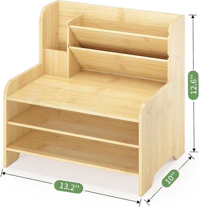 Desk File Organizer - 6-Tier Desktop Mail Letter Tray Paper Document Organizer with Pen Holder for Home Office Supplies, Office Desk Accessories & Workspace (Nature)