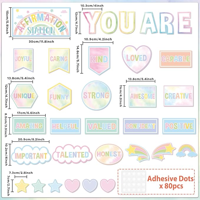 Pastel Affirmation Station Motivational Bulletin Board Set Pastel Rainbow Bulletin Board for Classroom Wall Decor Positive Affirmations Station Posters Mental Health Cutouts for Classroom Mirror Decor