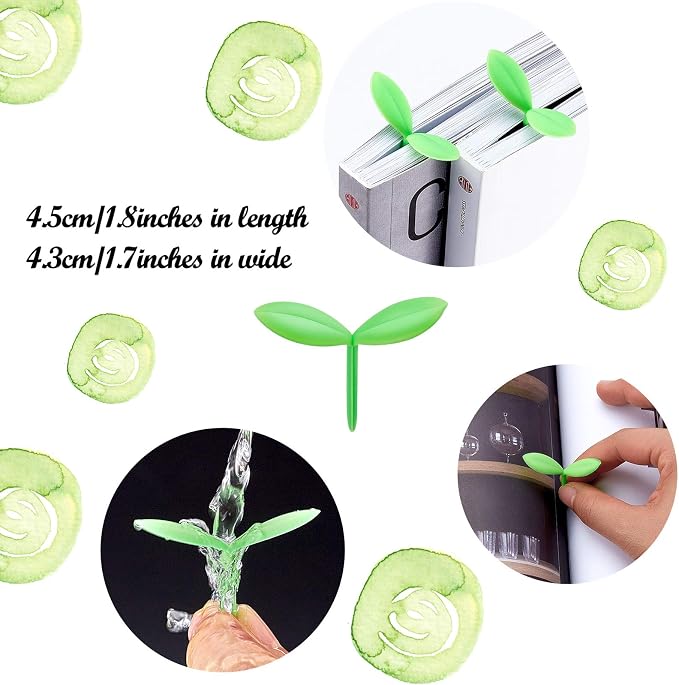 Outus Sprout Little Green Bookmarks Silicone Grass Buds Mini Leaf Grass Creative Green Bookmarks Marking Tag Decoration Gifts for Students Bookworm Book Lovers(24 Pieces)