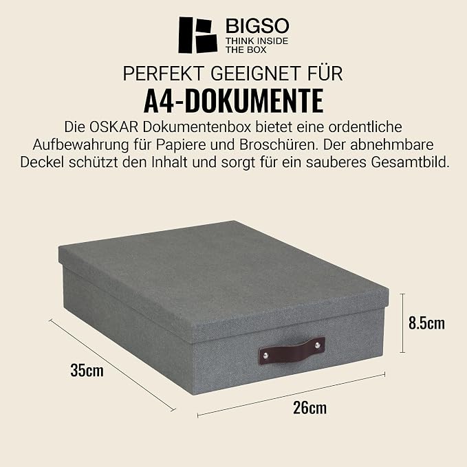 The Holding Company 'Oskar A4 Storage Box for Letters, 26 x 35 x 9 cm (W x D x H) Grey