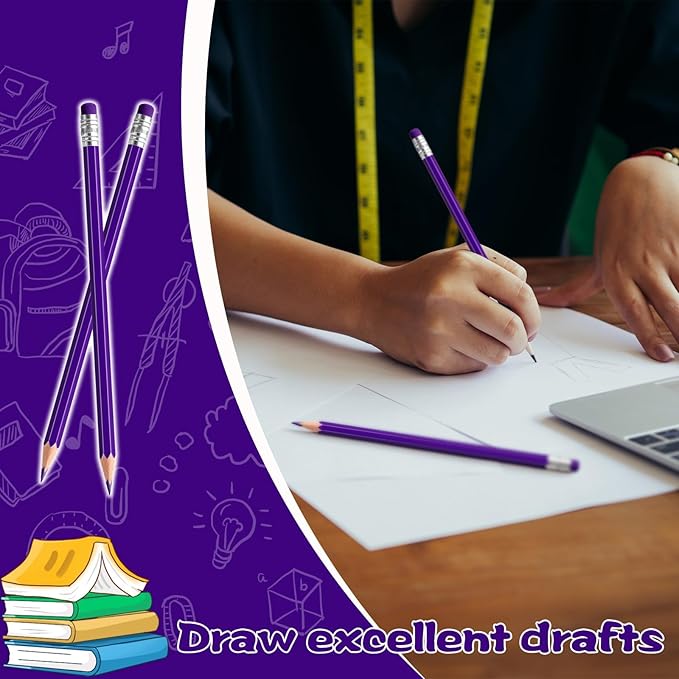 48 PCS Purple Pencils Bulk with Eraser, Pre-Sharpened HB Pencils for Writing & Drawing, School Supplies for Kids Homework, Tests, Art Crafts & Teacher Grading(Purple)