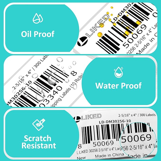 L LIKED 18 Rolls 2-5/16" x 4" Thermal Shipping Address Labels, Perforated Line, Compatible with Rollo/Zebra/DYMO 30256, 5400(18 Rolls×300 Barcode Postage Labels for Desktop Printers (Pack of 4)