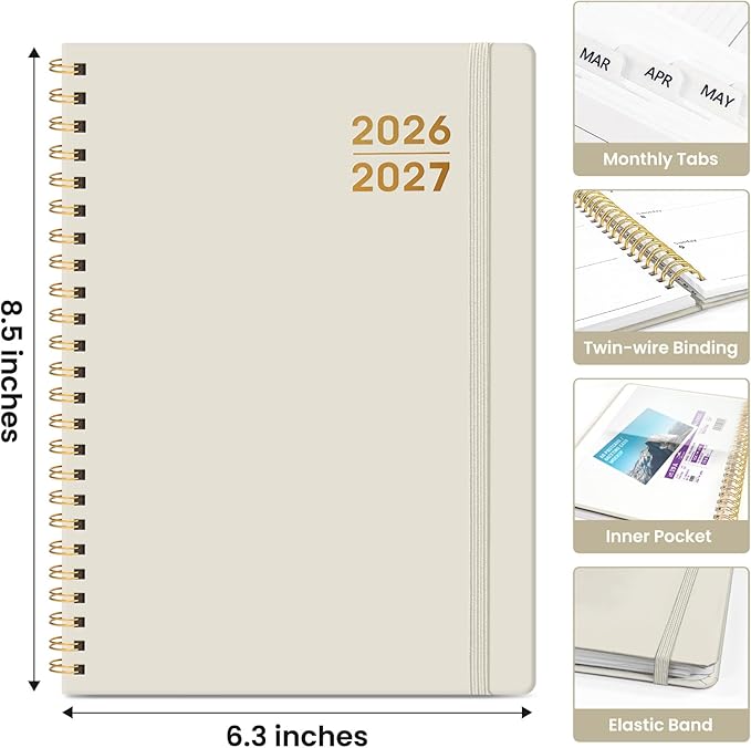 Planner 2026-2027 for Women & Men, Academic Monthly and Weekly Calendar Planner, Jul 2026 - Jun 2027, A5 (6.3" x 8.5"), Teacher Student Planning Book with Tabs, Ideal for Office School Supplies - Beige