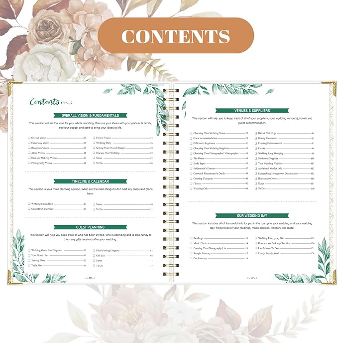 Wedding Planner Book and Organizer for the Bride - Planning With Tabbed Sections, 8.5" x 11", Hardcover, Metal Corner, 5 Inner Pockets, Sticker