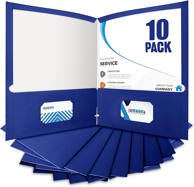 BIBRADAA® 10 Packs Blue Folders,Paper Folder Surface with Waterproofing,Letter Size,Holds 100 Plus Sheets,for School,Office,Business. (10, Blue)