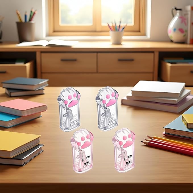 4Pcs Pink and Grey Manual Pencils Sharpeners Cat Claw Pencil Sharpener Stationery with Lid for Office Home Supplies Pencil Sharpeners,Writing and Correction Supplies