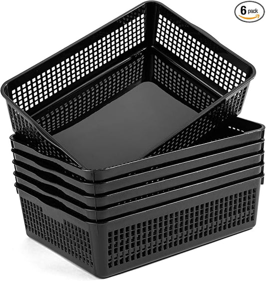 Aebeky A4 Size Plastic Paper Storage Trays,Desktop File Organizer Baskets,6-Packs (Black)