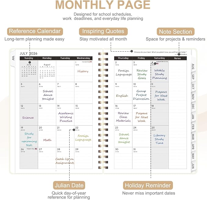 Planner 2026-2027, Weekly and Monthly Academic Year Calendar Planner, July 2026 - June 2027, Daily Agenda Book for Office School Supplies, A5(6.3'' x 8.5'')