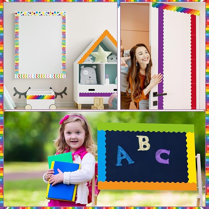 240 Pcs 236ft Holiday Bulletin Board Borders Colorful Rainbow Scalloped Border Trim Bulk Bulletin Decor for Classroom Back to School Decor(Fresh Style)