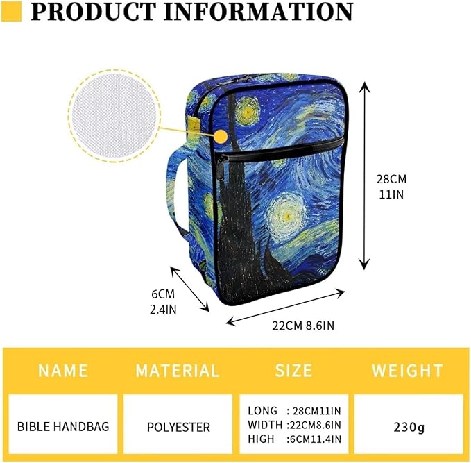 Suobstales Night Sky Bible Cover for Women Men, Starry Sky Carrying Book Case Church Bag Bible Protective with Handle and Zippered Pocket Bible Holder