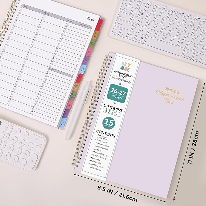 SKYDUE Appointment Book 2026-2027, Academic Hourly Planner from July 2026 - June 2027, 8.5" x 11" Weekly & Monthly Schedule Planner with 15-Minute Interval- Perfect for Daily Planning Purple