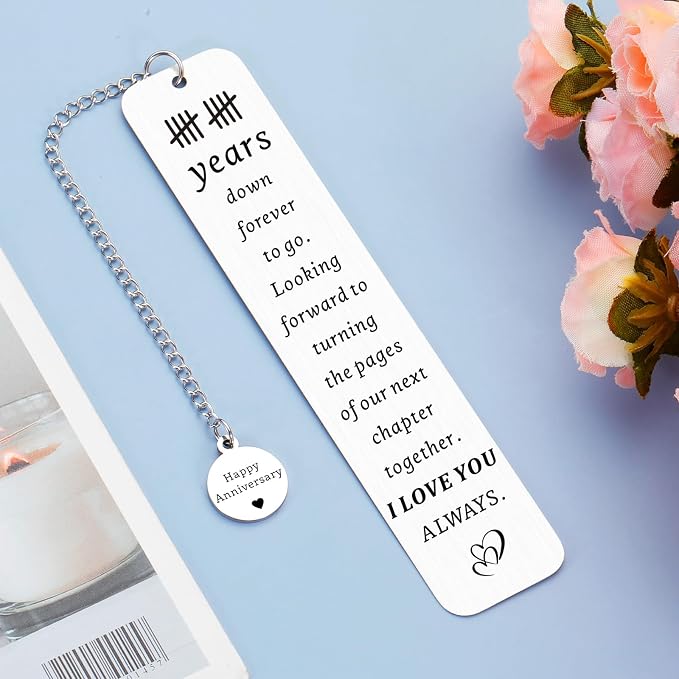 10th Anniversary Tin Gifts for Wife Husband Couples 10 Year Anniversary for Her Him - Cute Bookmarks for Ten Years Wedding Aniversario Gift for Women Men 10 Years Down Forever to Go