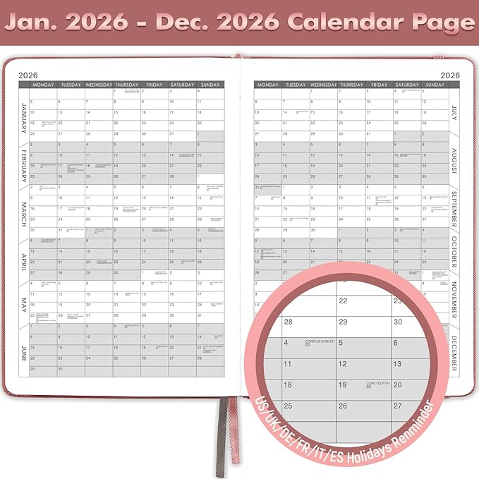 2026 Appointment Book & Planner - Jan. 2026 - Dec. 2026, Daily Hourly Planner 2026, 5.75" X 8.25", 60-Minute Interval, Faux Soft Leather Cover, Premium Paper with Pen Holder, Inner Pocket - Rose Gold