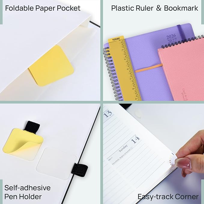POPRUN 2026-2027 Academic Weekly Planner, Large 8.5" x 10.5" Horizontal Layout Calendar Agenda from July 2026 to June 2027, Softcover Appionment Book with Monthly Tabs, Spiral Bound, Inner-Pocket - Orange