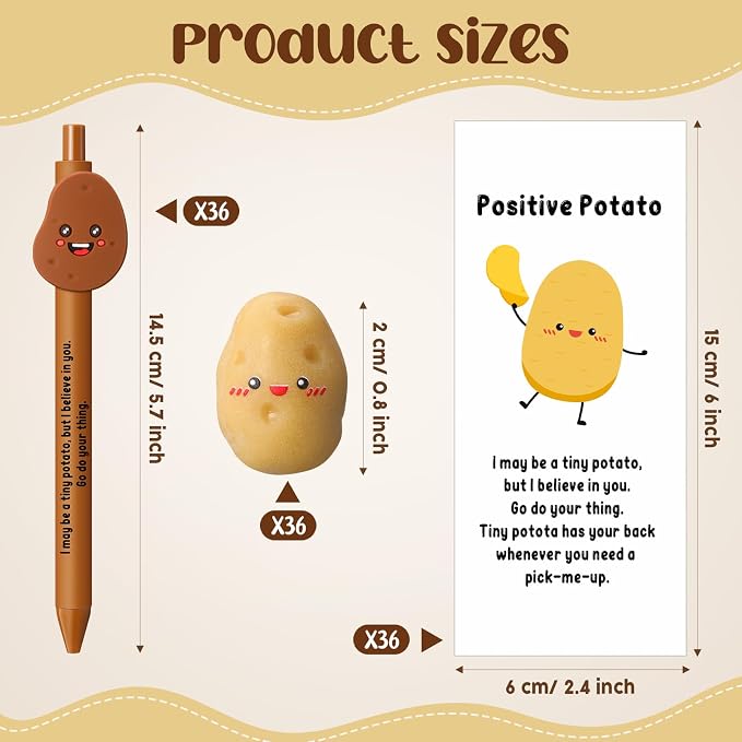 Sayglossy 36 Set Employee Appreciation Gifts Bulk - Funny Motivational Potato Pen with Positive Card & Bookmark Thank You Gifts for Coworkers Staff Teacher Volunteer End of Year Graduation Party
