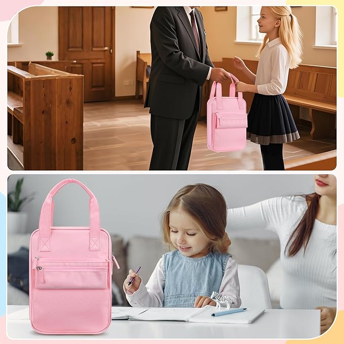 FINPAC Bible Cover Case Tote Bag Water-Resistant Bible Carrying Case Christian Gifts for Church Study Supplies, Pink