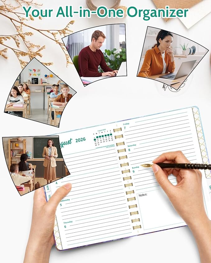 2026 Weekly and Monthly Planner - 2026 Hardcover Calendar Planner, Jan. 2026 - Dec. 2026, Daily Agenda Book with Tabs, Twin-Wire Binding, Back Pocket, School Teacher Student Supplies, A5(6.3" x 8.5") (Flower)