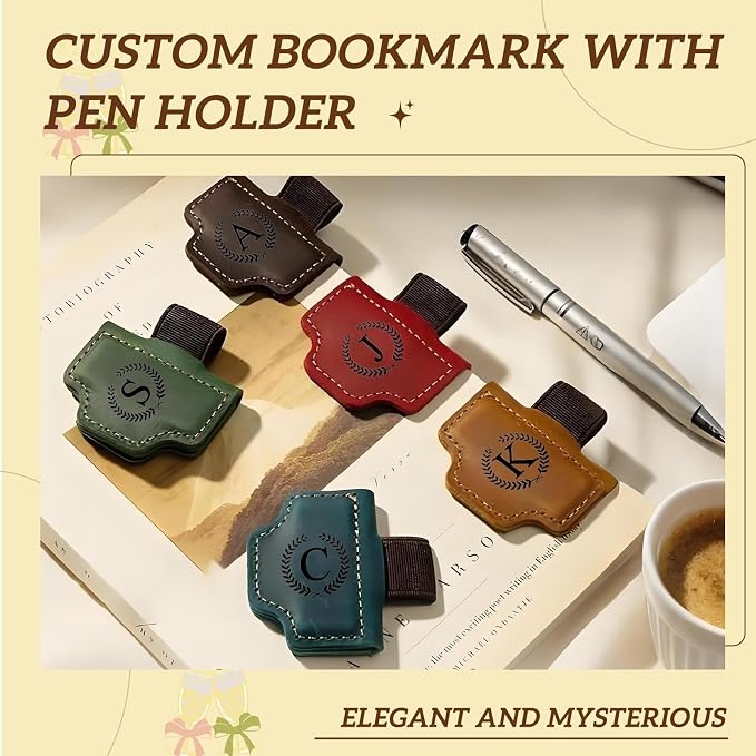 MOTEERLLU Custom Magnetic Bookmarks for Women Men, Leather Book Marker Gifts for Book Lovers, Readers, Teachers, Mom, Personalized Initial Bookmark Holder Page Marker for Reading