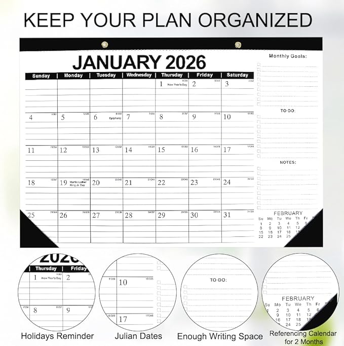 Desk Calendar 2026, Wall Desktop Calendars 2026-2027, 18 Month from Jan 2026 - Jun 2027 Large Desk Calendar 17x12 IN, Black Calendars Months Planner Organizer for Home Office Teacher School Supplies