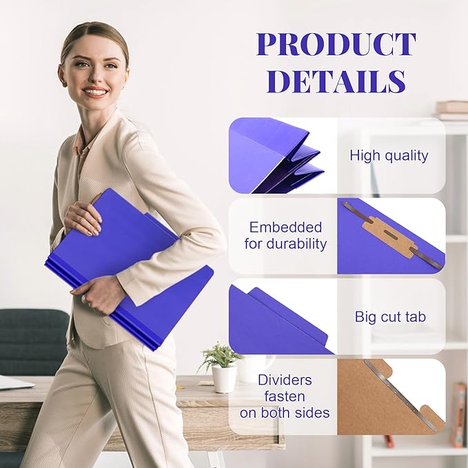 Skyygemm 24 Pcs Classification Folders Letter Size, 1 Divider Pressboard File Folder with Fasteners, Expanding File Organizer Bulk for School Teachers, Office Employee, Coworker, Staff (Purple)