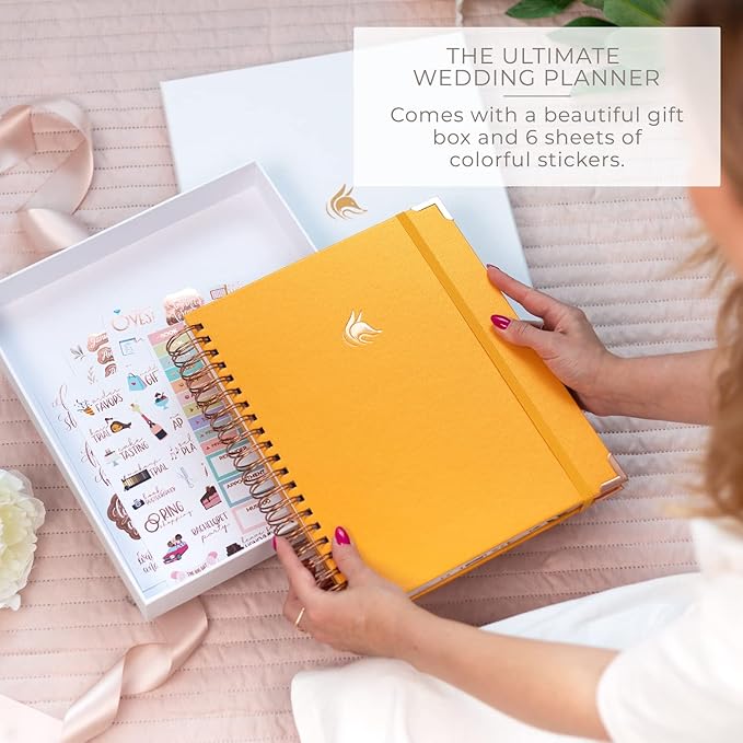 Clever Fox Wedding Planner – Notebook Organizer for Bride – Wedding Planning Binder Book with Pockets – Engagements Gift, 10x11″ (Amber Yellow)